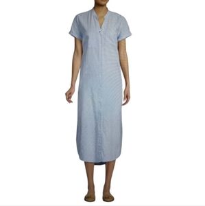 Pure Navy Striped Midi Shirt Dress